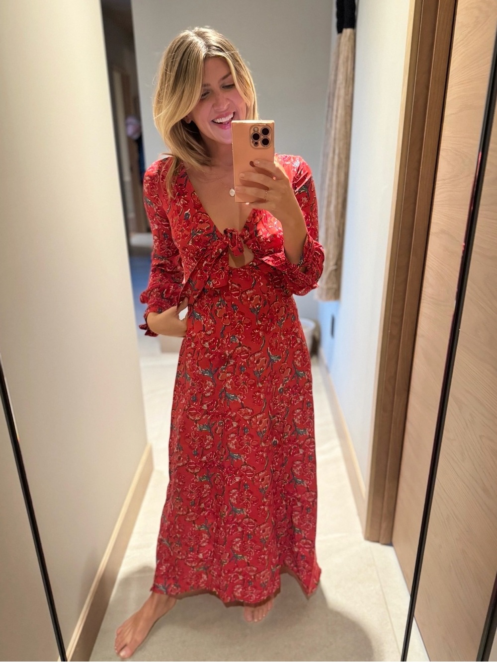 Natalie Martin Red Silk Floral Slip Dress